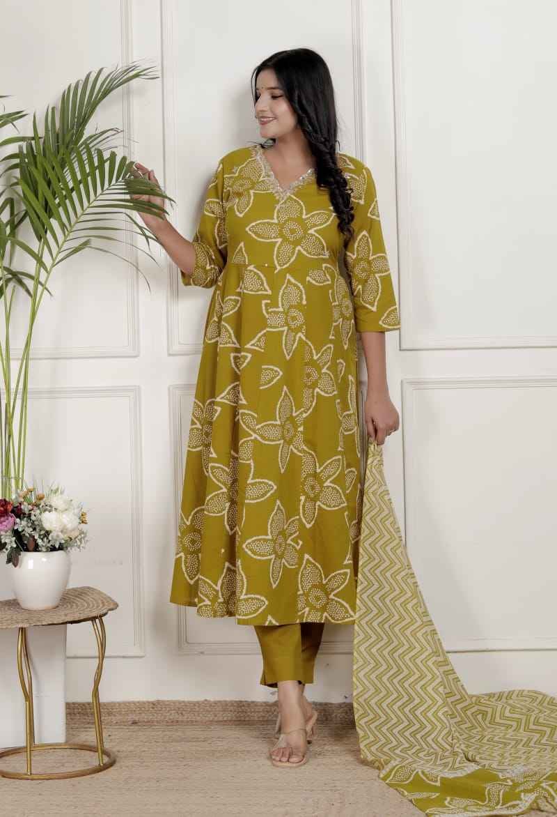 Mehendi green   Bandhej Blossom Anarkali gown Set